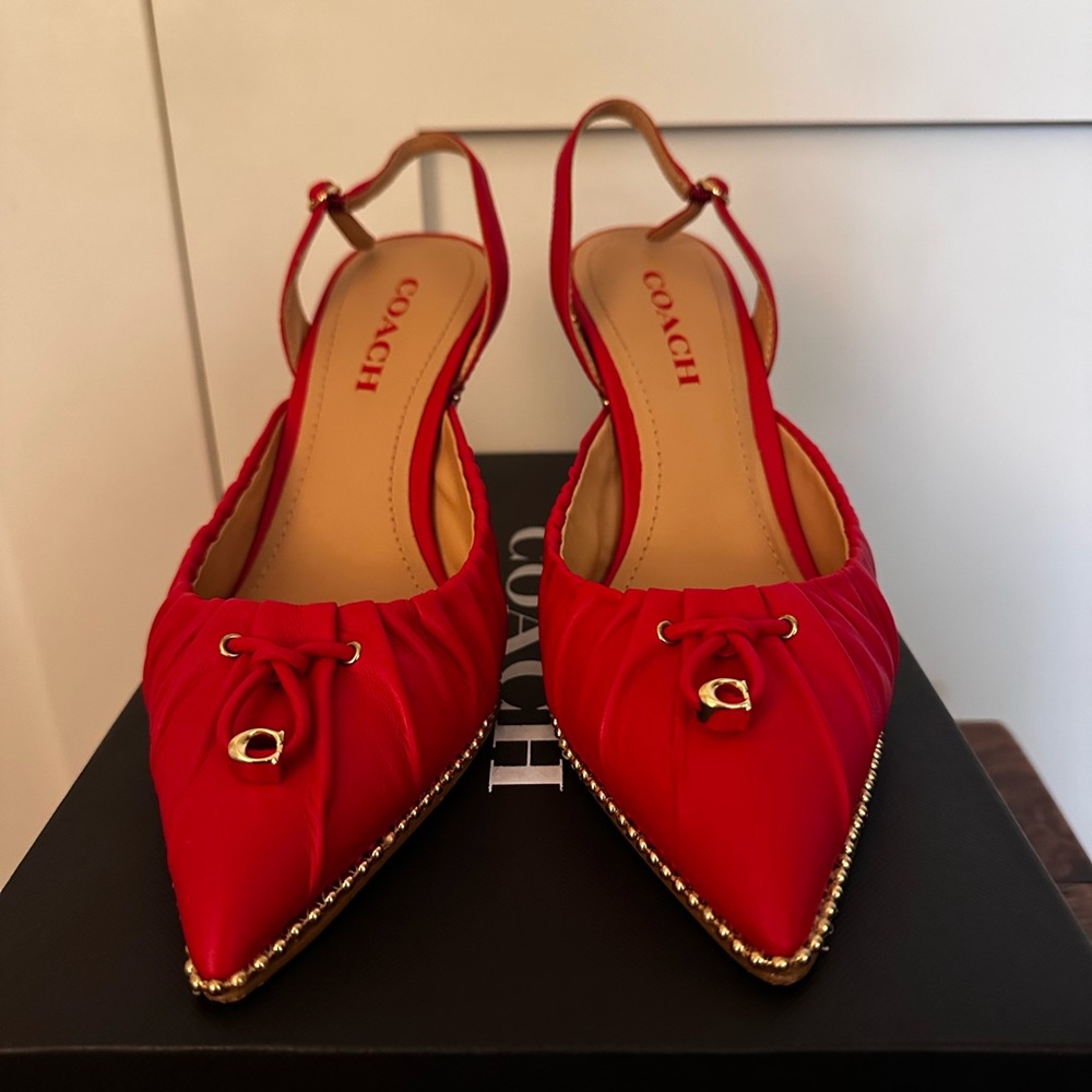 Coach Wionna size 8.5 red leather sling back pumps—excellent condition! - Picture 2 of 11
